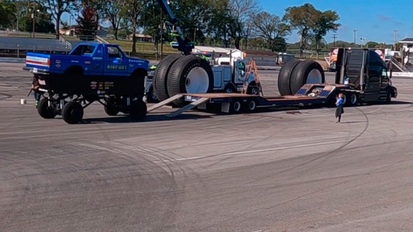 Гигантский монстр-трак поставили на колеса от обычного авто