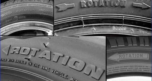 Направление резины: надпись Rotation